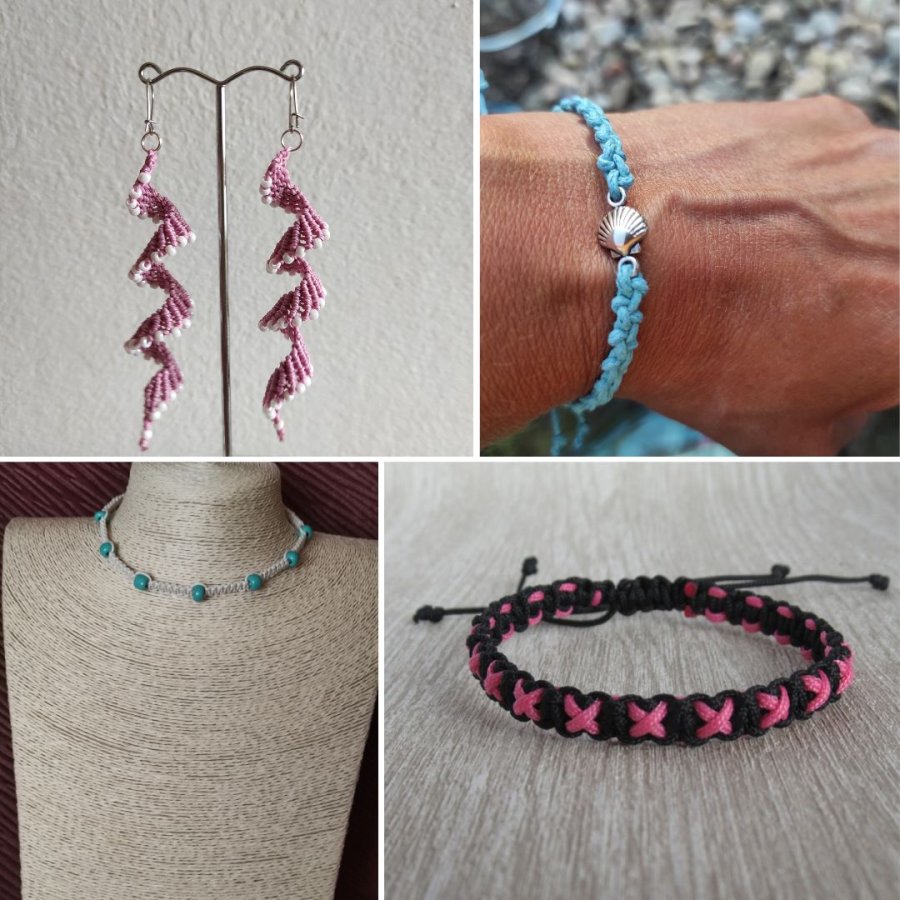 Macramé šperky - náušnice, náramky, náhrdelník